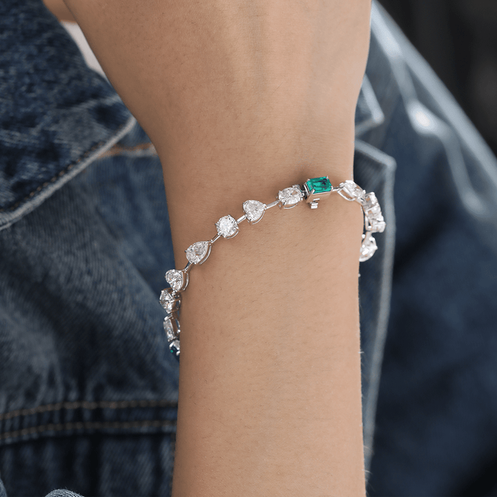 10 CT TW Lab Diamond &amp; Lab Emerald Tennis Bracelet with Six Shapes - FIORESE JEWELRY