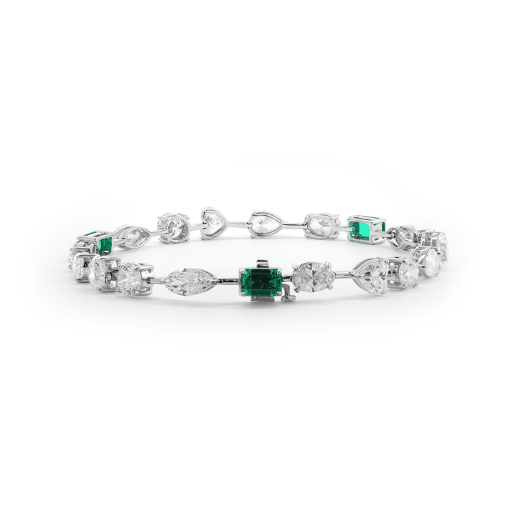 10 CT TW Lab Diamond &amp; Lab Emerald Tennis Bracelet with Six Shapes - FIORESE JEWELRY