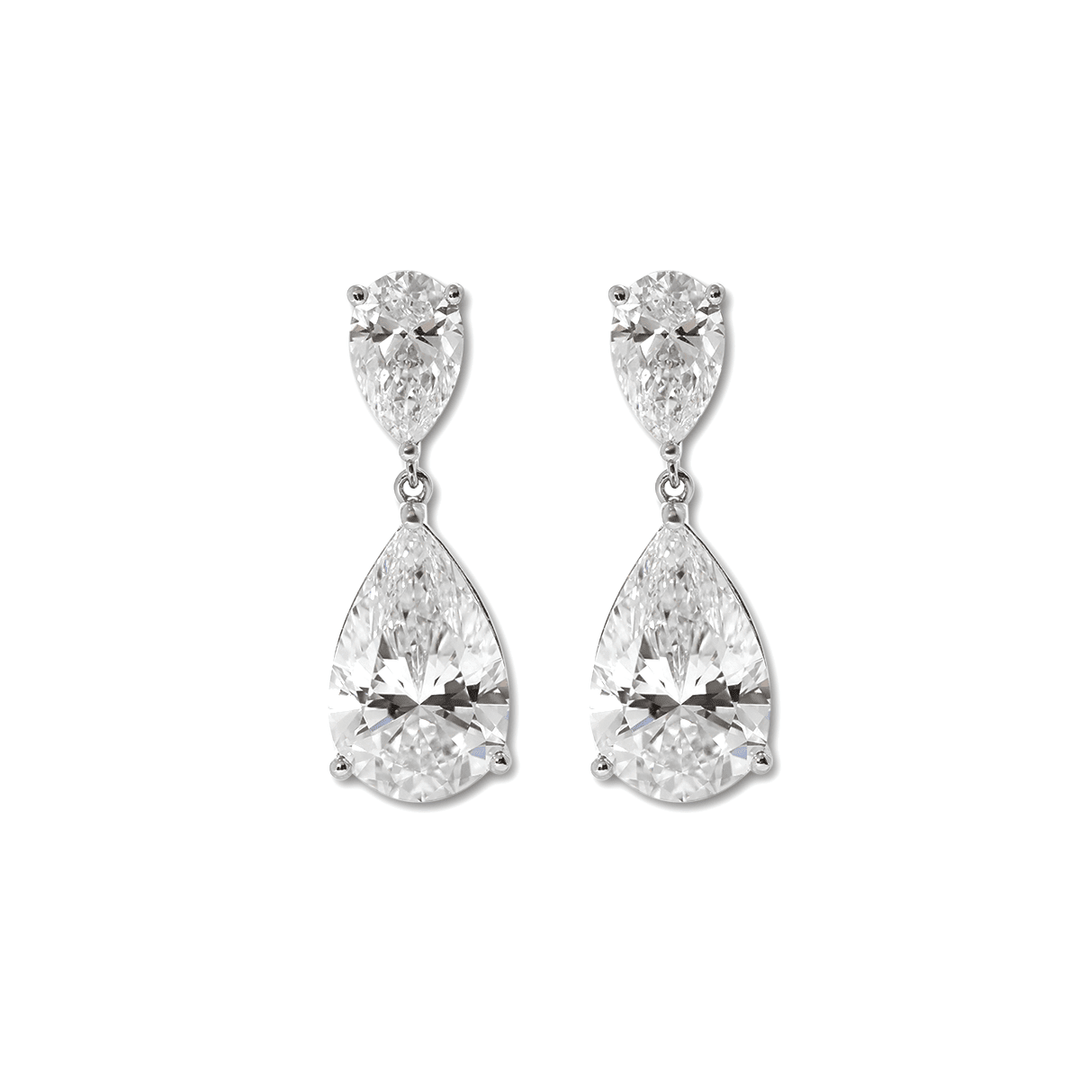 10 ct tw Pear Shaped Lab Diamond Basket Setting Dangle Stud Earrings - FIORESE JEWELRY