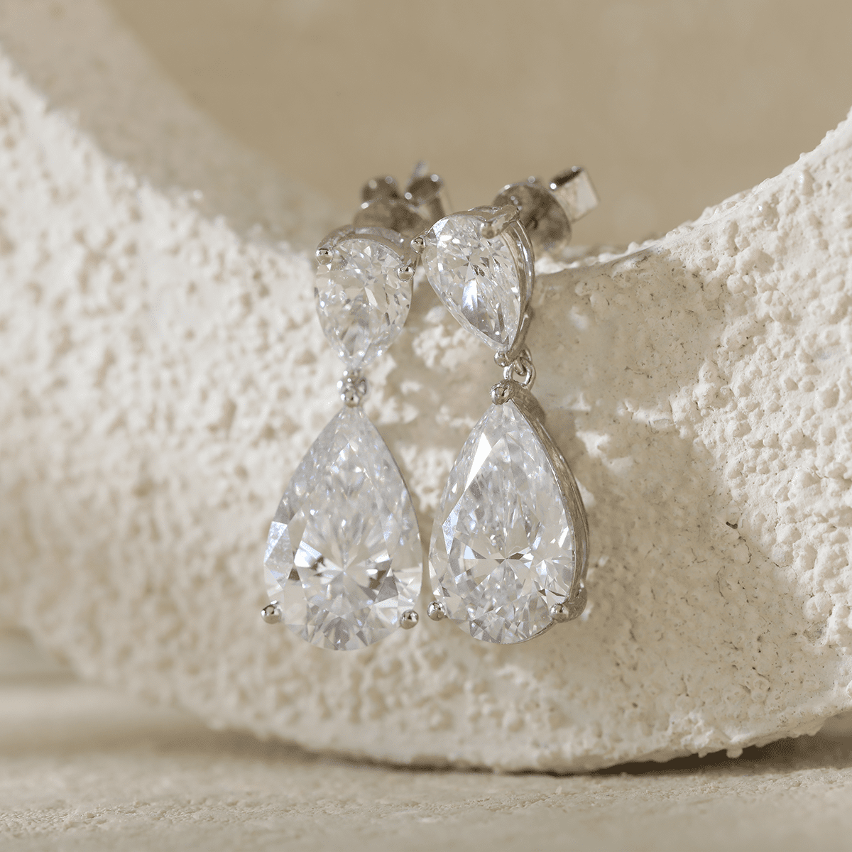 10 ct tw Pear Shaped Lab Diamond Basket Setting Dangle Stud Earrings