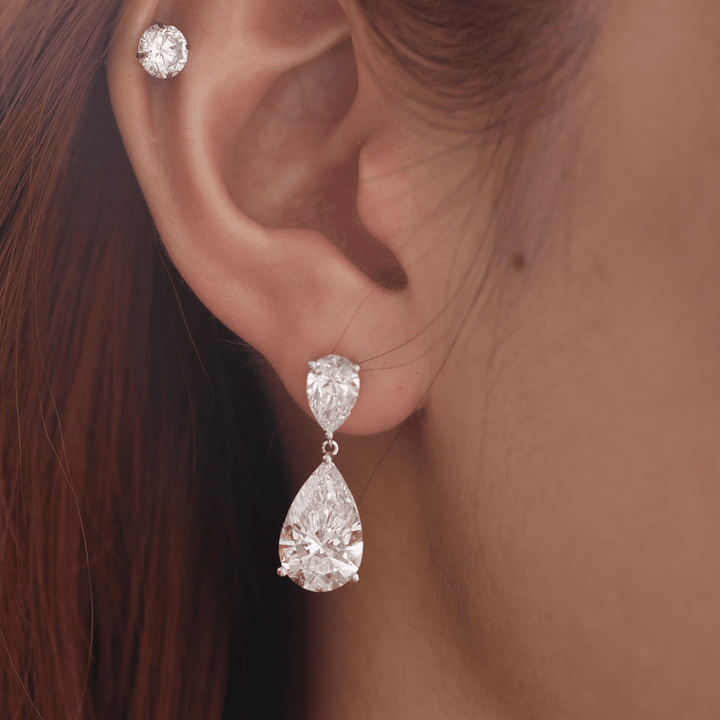 10 ct tw Pear Shaped Lab Diamond Basket Setting Dangle Stud Earrings - FIORESE JEWELRY
