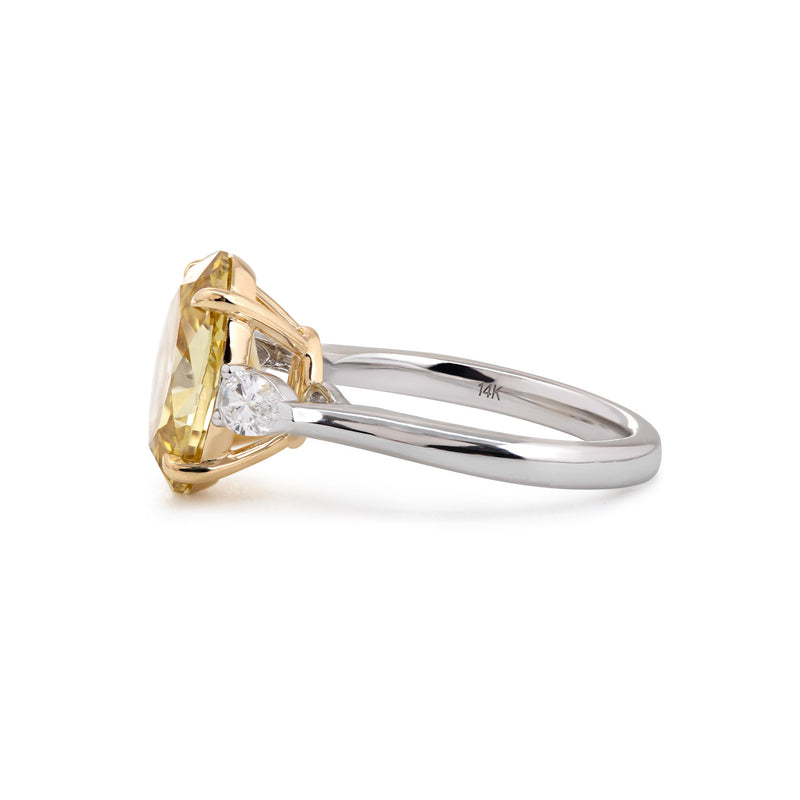 4.04CT Oval Old Mine Cut Yellow Lab Diamond Basket Set Three Stone Ring