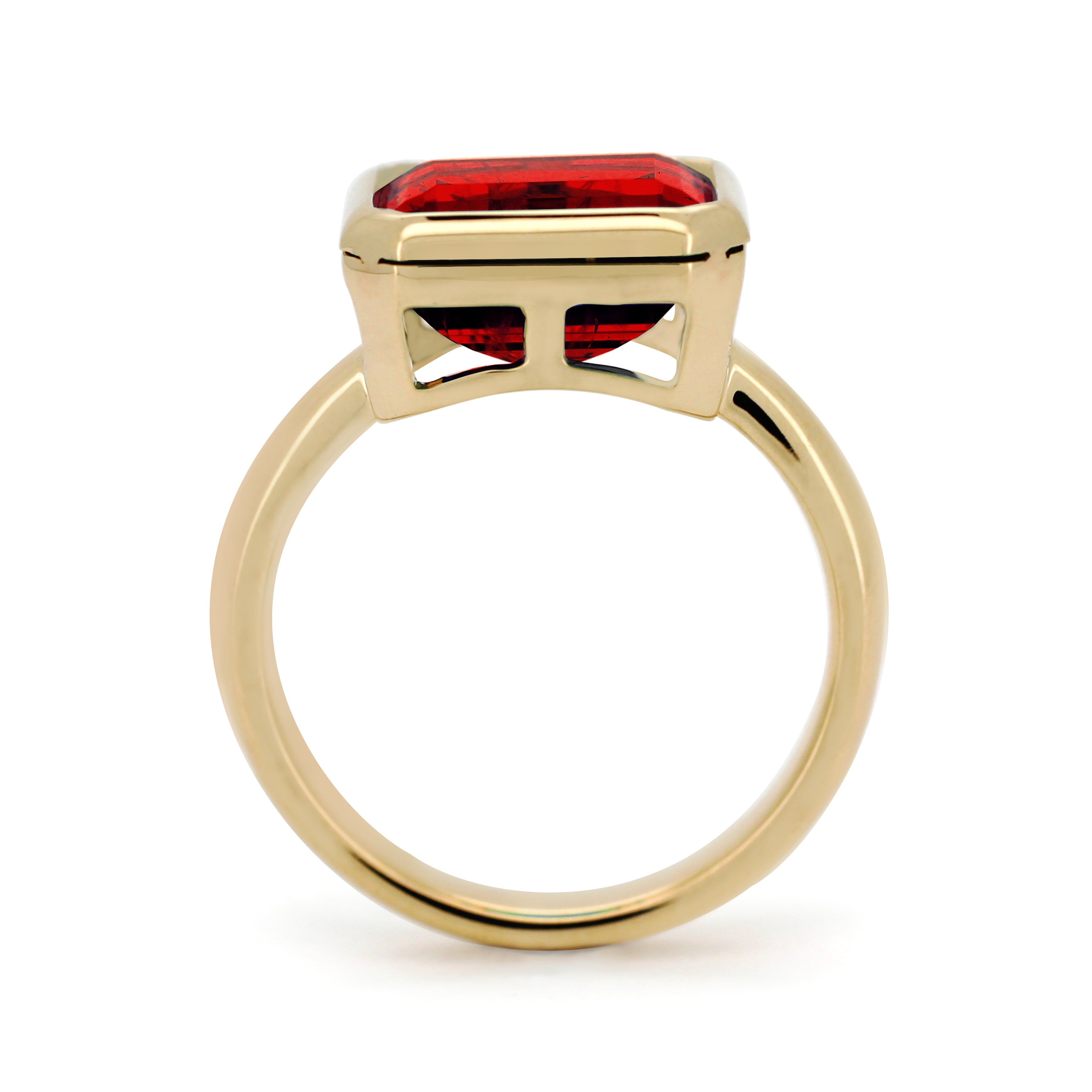 14K Yellow Gold 6 Carat Lab Ruby Solitaire Cocktail Ring with Bezel Setting