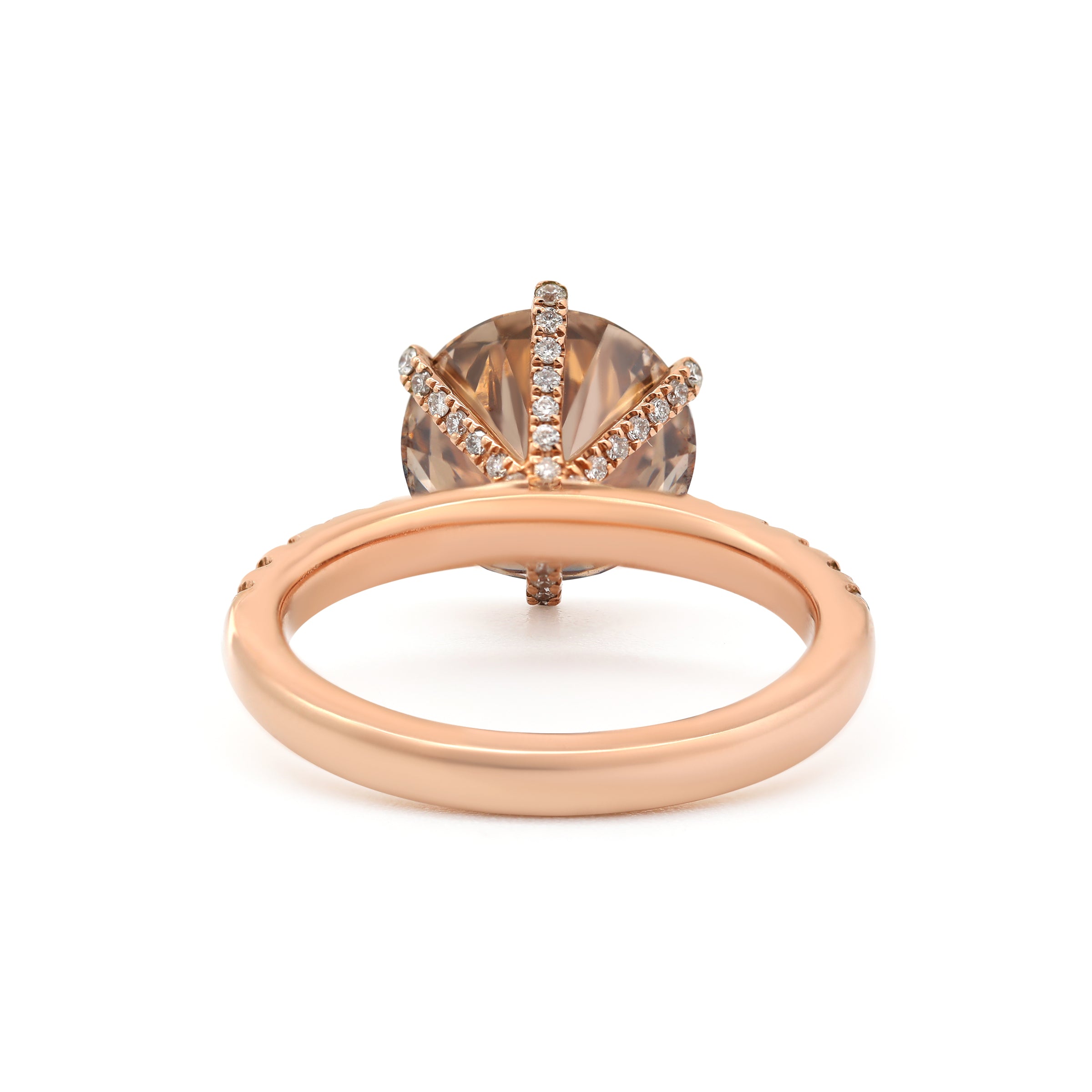 14K Rose Gold 2.4ct Round Briliant Cut Brown Lab Diamond Pave Ring