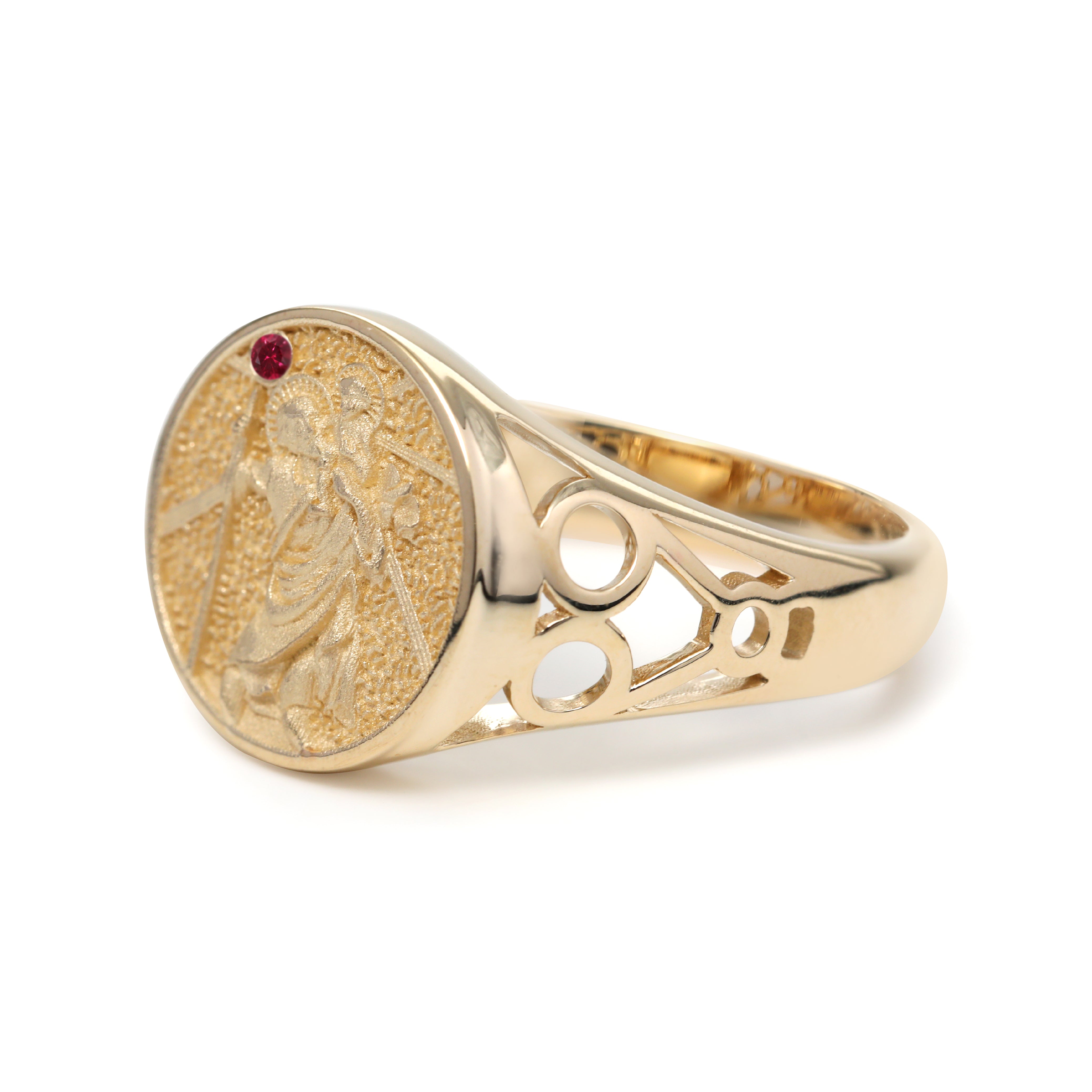 14K Yellow Gold Saint Christopher Signet Ring