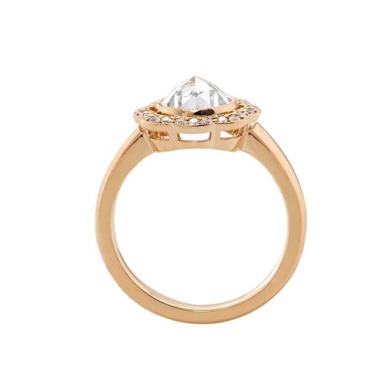 1.22CT Round Rose Cut Halo Design Bezel Set Ring - FIORESE JEWELRY