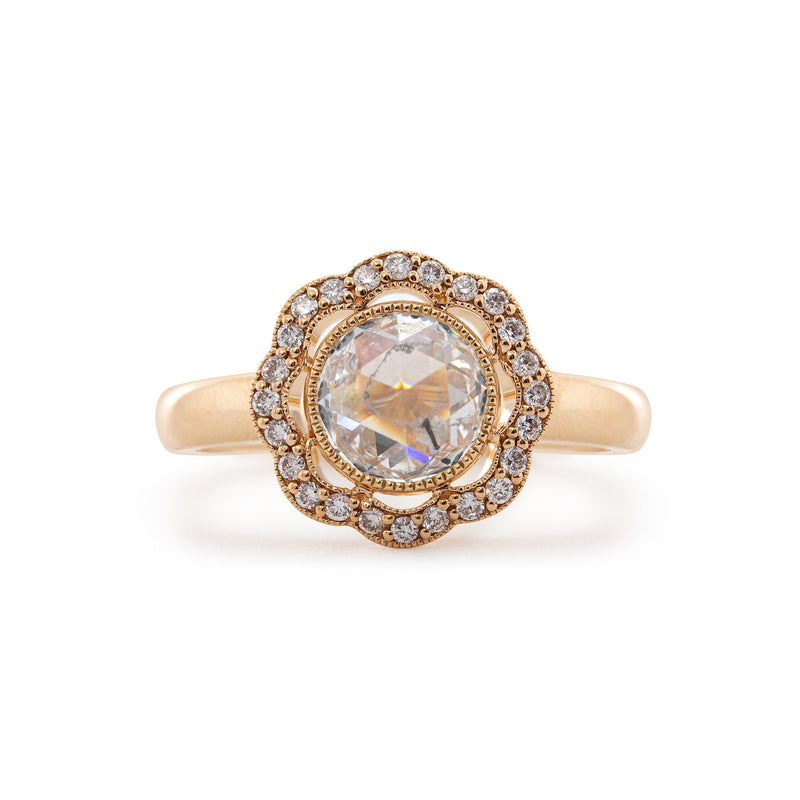 1.22CT Round Rose Cut Halo Design Bezel Set Ring - FIORESE JEWELRY