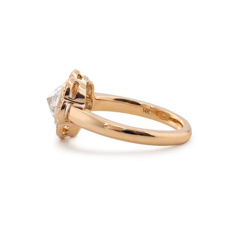 1.22CT Round Rose Cut Halo Design Bezel Set Ring - FIORESE JEWELRY