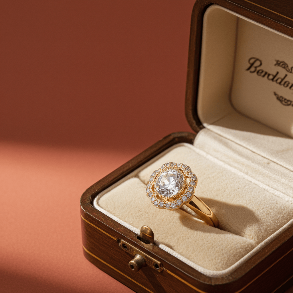 1.22CT Round Rose Cut Halo Design Bezel Set Ring - FIORESE JEWELRY