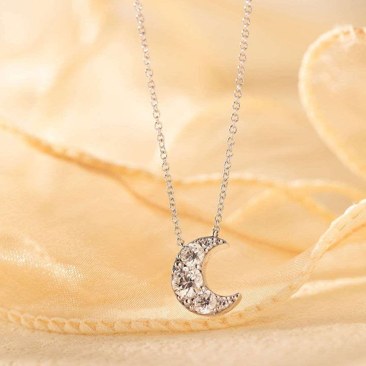 14K Gold Round Brilliant Cut Lab Diamond Five - Stone Moon Pendant Necklace – Bezel Set Diamond Necklace for Men &amp; Women - FIORESE JEWELRY