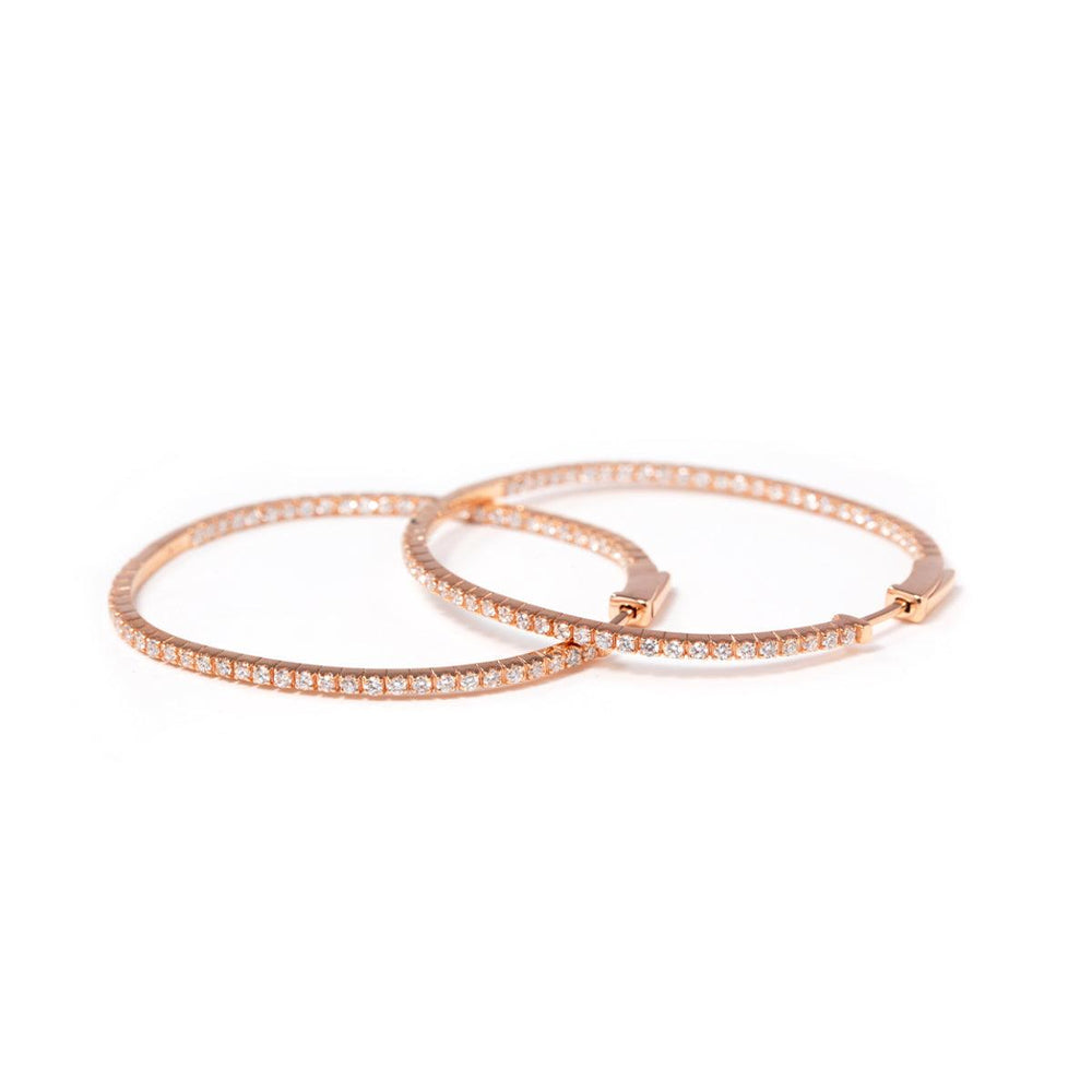 14K Rose Gold 1.3mm Round Cut Diamond Hoop Earrings - FIORESE JEWELRY