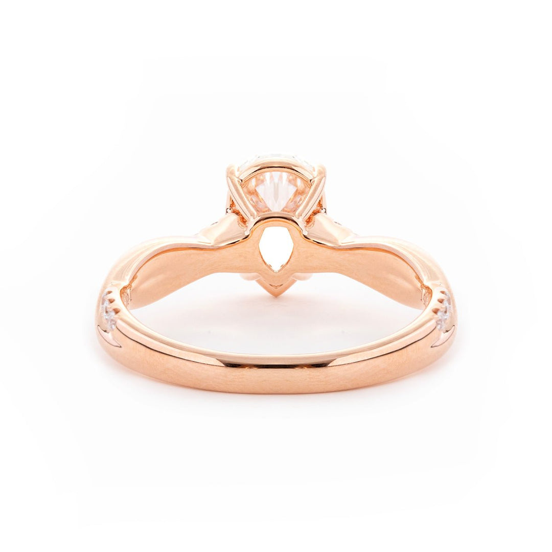14K Rose Gold 1.5ct Pear Cut Lab Diamond Twist Pave Ring - FIORESE JEWELRY