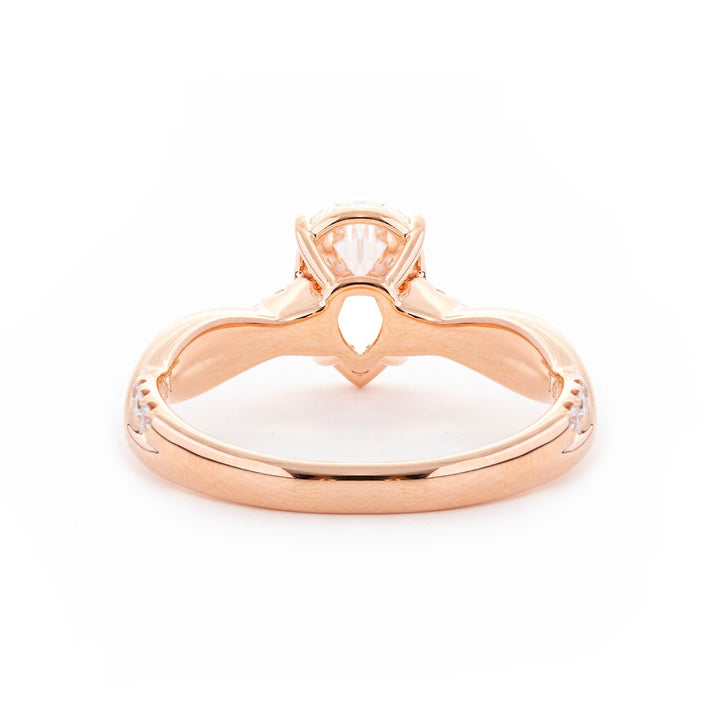 14K Rose Gold 1.5ct Pear Cut Lab Diamond Twist Pave Ring - FIORESE JEWELRY