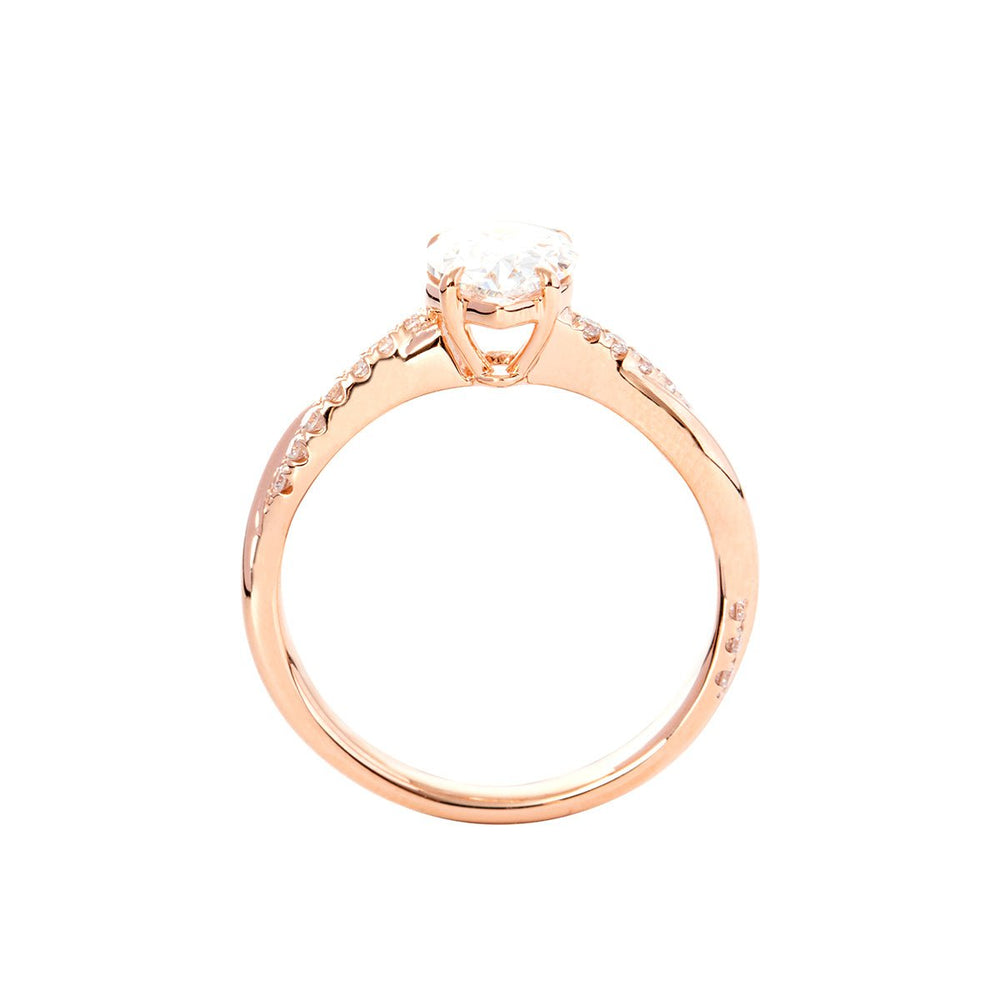 14K Rose Gold 1.5ct Pear Cut Lab Diamond Twist Pave Ring - FIORESE JEWELRY