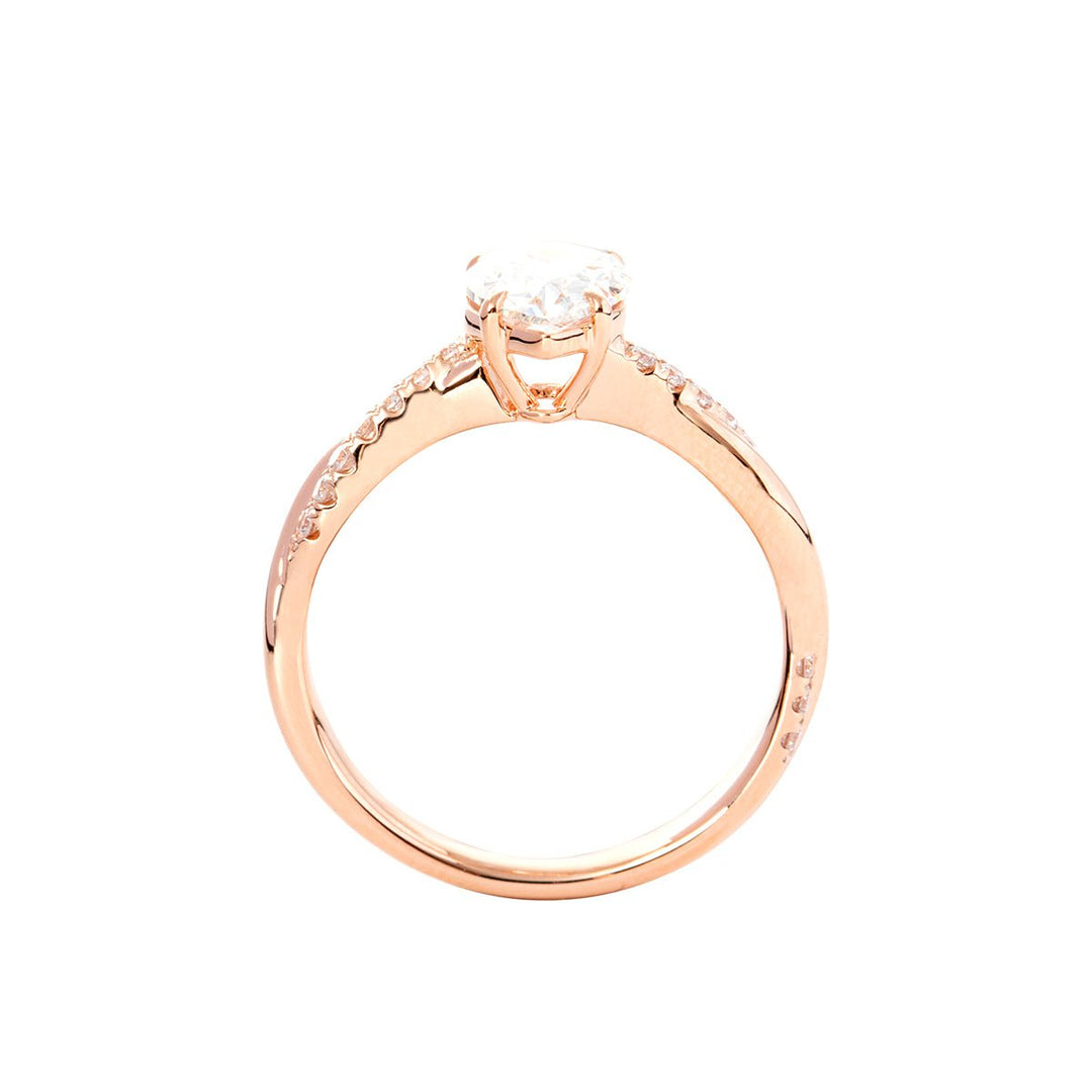 14K Rose Gold 1.5ct Pear Cut Lab Diamond Twist Pave Ring - FIORESE JEWELRY