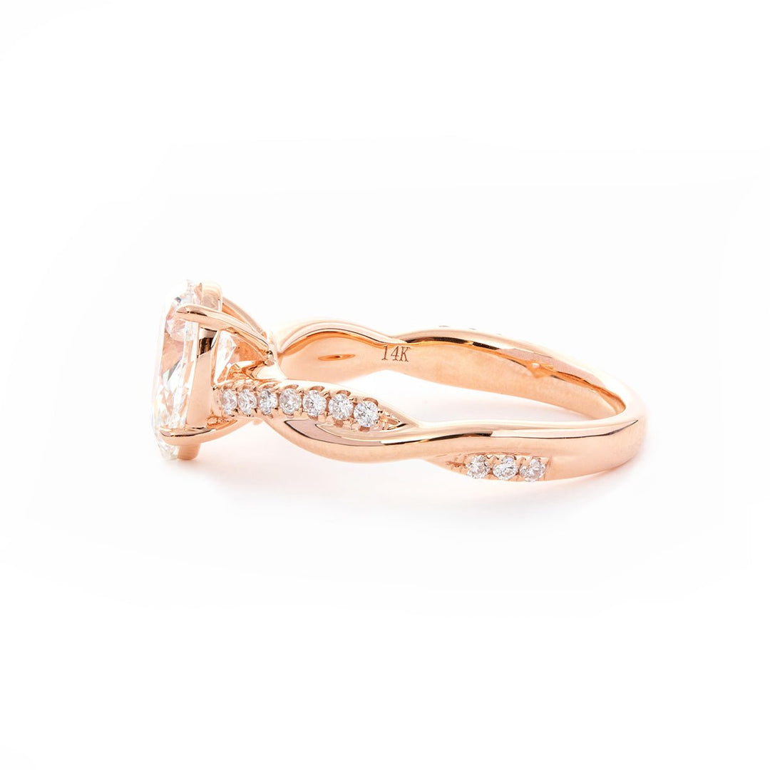 14K Rose Gold 1.5ct Pear Cut Lab Diamond Twist Pave Ring - FIORESE JEWELRY