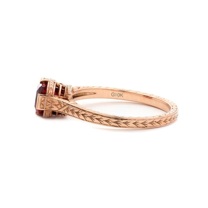 14K Rose Gold 1ct Elongated Cushion Pigeon Blood Lab Ruby Half Bezel Solitaire Ring - FIORESE JEWELRY