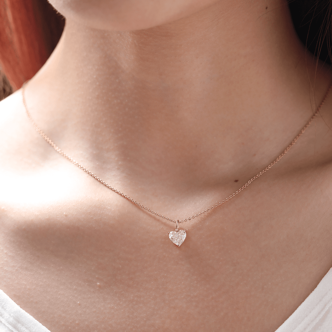 14K Rose Gold 1ct Heart Shaped Pink Lab Diamond Pendant with Corss Chain - FIORESE JEWELRY