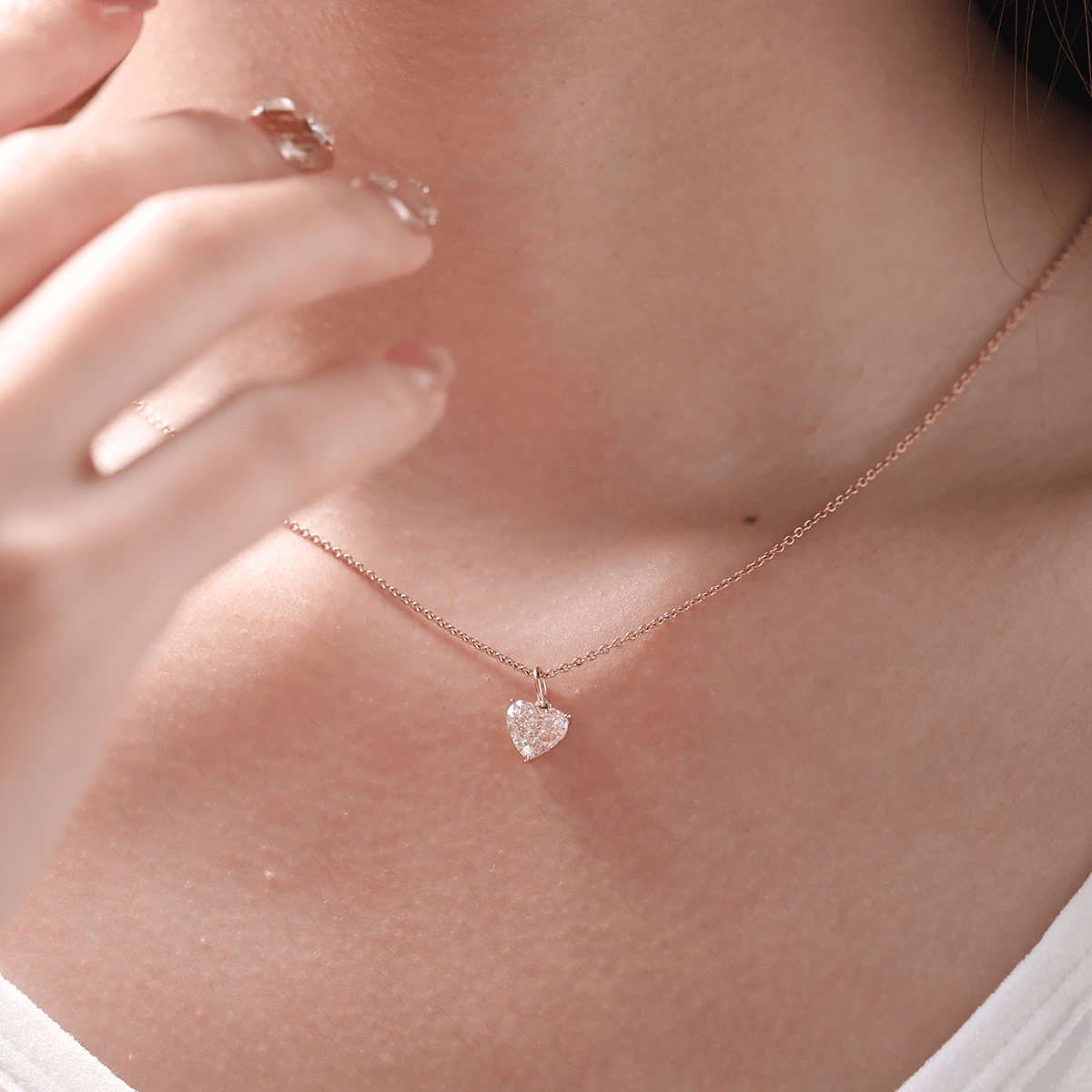 Heart-Shaped Pink Lab Diamond 3-Prong Basket Pendant with Cross Chain