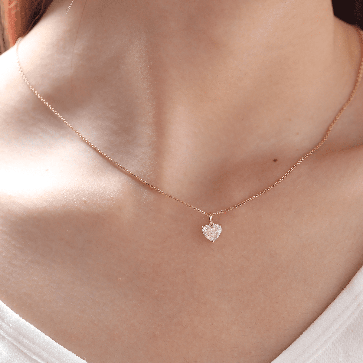 Heart-Shaped Pink Lab Diamond 3-Prong Basket Pendant with Cross Chain