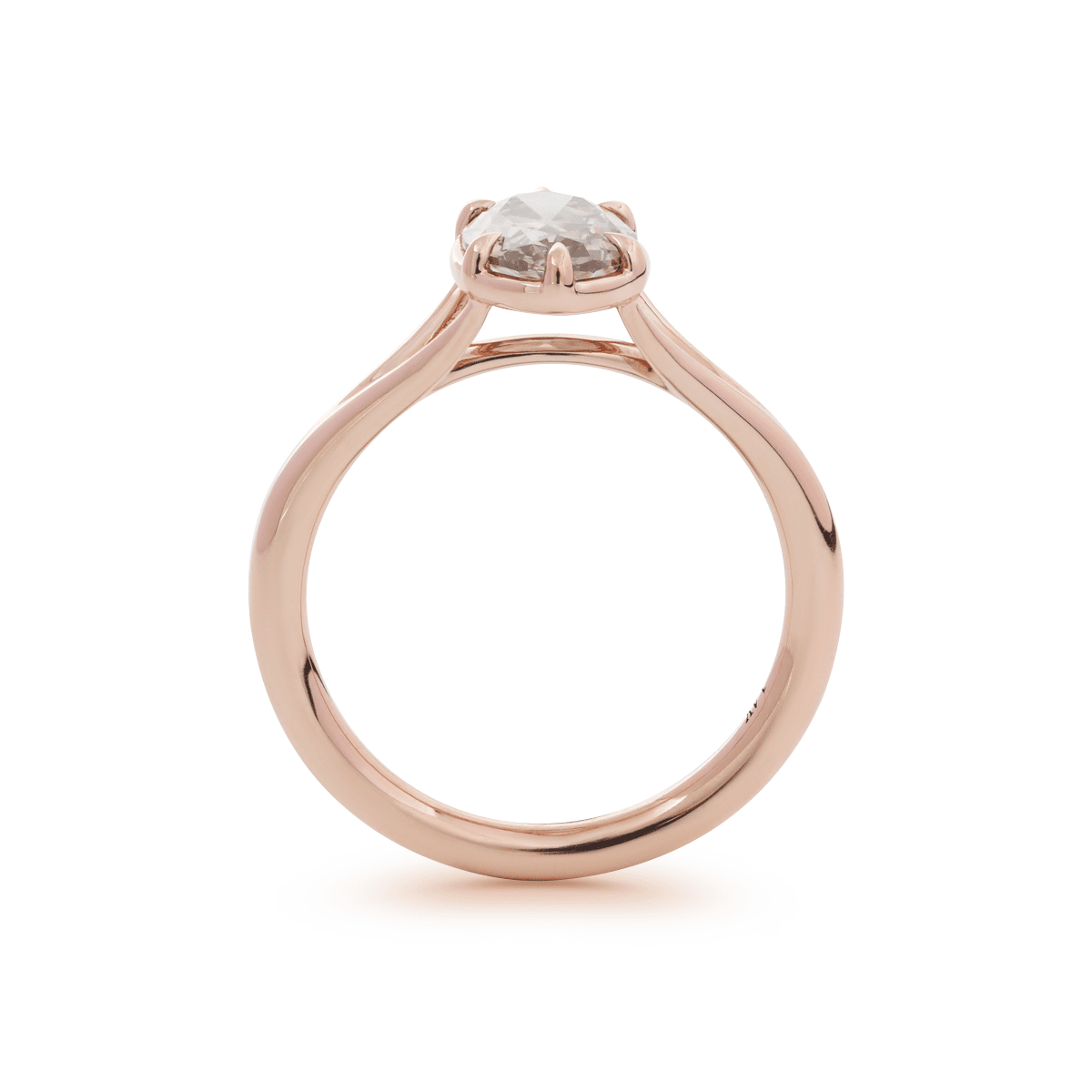 14K Rose Gold 1ct Oval Old Mine Cut Brown Lab Diamond 6 Claw Prong Cathedral Setting Solitaire Ring