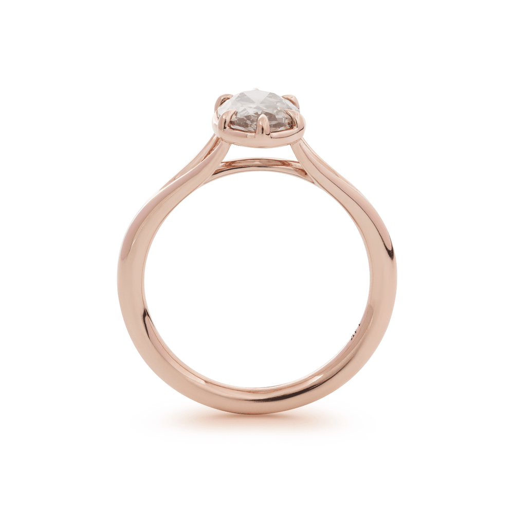 14K Rose Gold 1ct Oval Old Mine Cut Brown Lab Diamond 6 Claw Prong Cathedral Setting Solitaire Ring - FIORESE JEWELRY