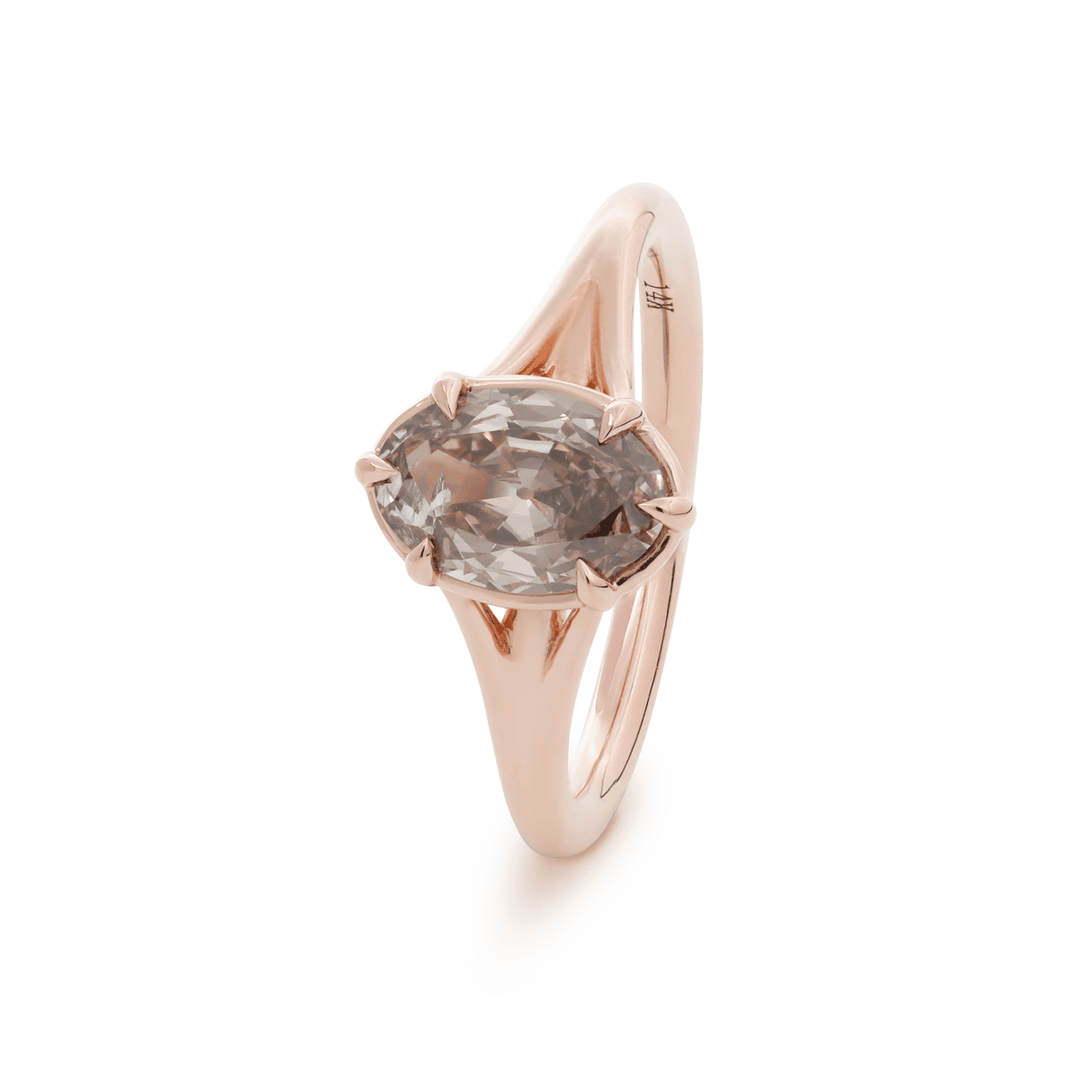 14K Rose Gold 1ct Oval Old Mine Cut Brown Lab Diamond 6 Claw Prong Cathedral Setting Solitaire Ring - FIORESE JEWELRY