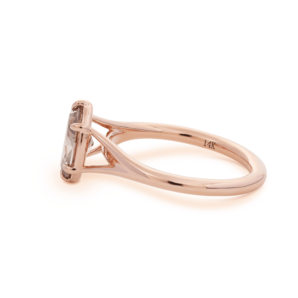 14K Rose Gold 1ct Oval Old Mine Cut Brown Lab Diamond 6 Claw Prong Cathedral Setting Solitaire Ring - FIORESE JEWELRY