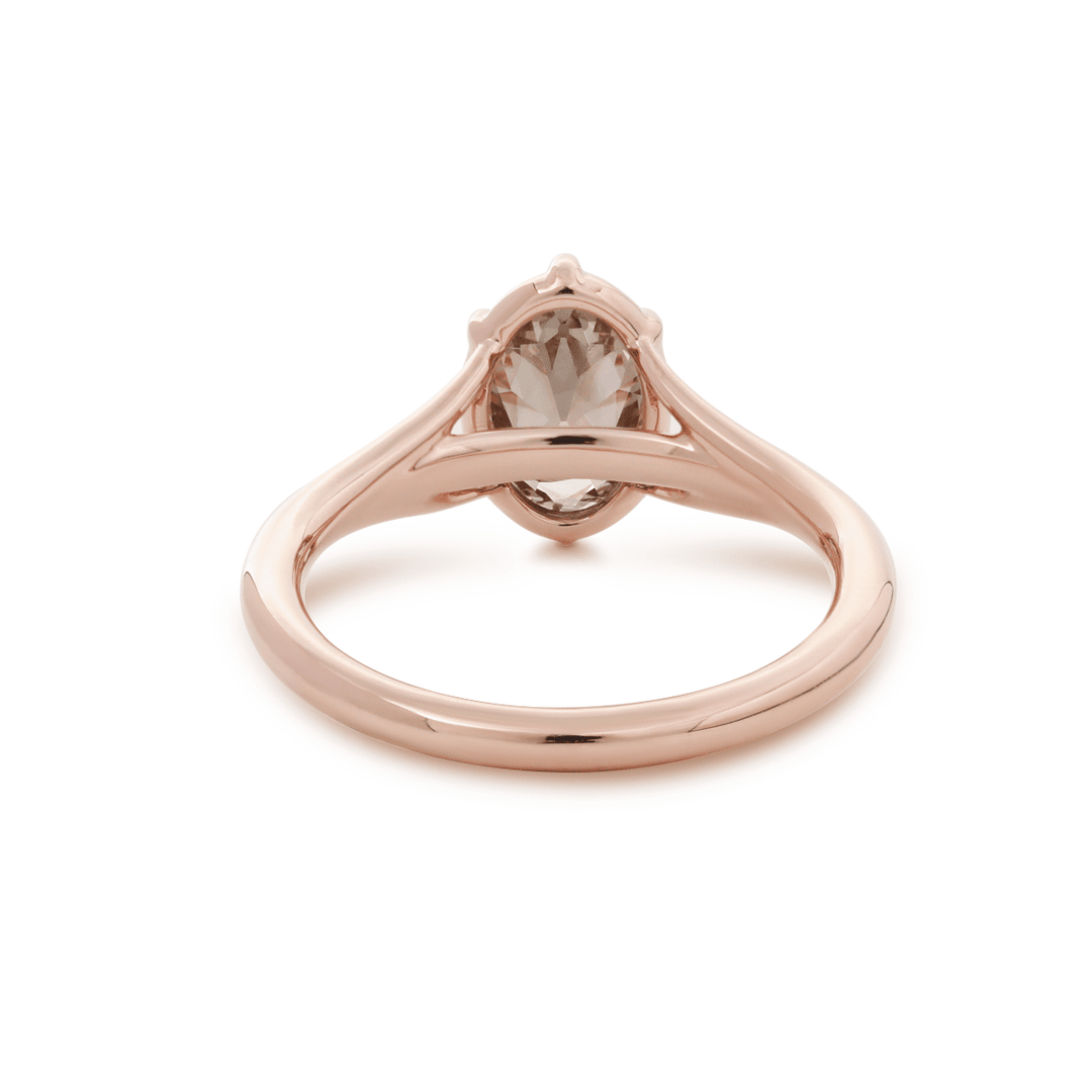 14K Rose Gold 1ct Oval Old Mine Cut Brown Lab Diamond 6 Claw Prong Cathedral Setting Solitaire Ring - FIORESE JEWELRY