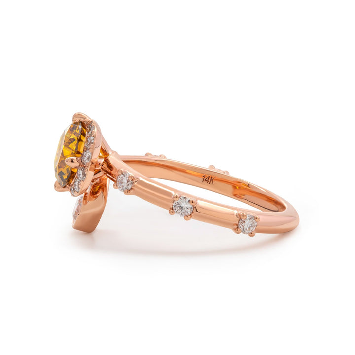 14K Rose Gold 1ct Yellow Round Lab Diamond Celestial - inspired Ring with Sun, New Moon, and Star Design - FIORESE JEWELRY