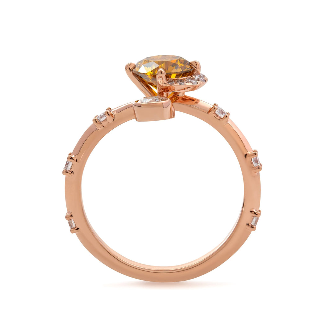 14K Rose Gold 1ct Yellow Round Lab Diamond Celestial - inspired Ring with Sun, New Moon, and Star Design - FIORESE JEWELRY