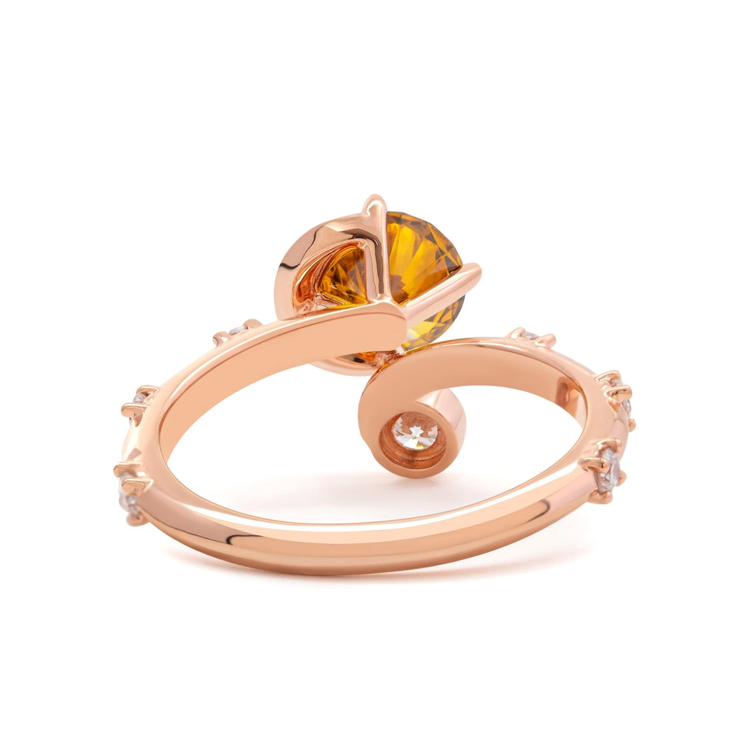 14K Rose Gold 1ct Yellow Round Lab Diamond Celestial - inspired Ring with Sun, New Moon, and Star Design - FIORESE JEWELRY