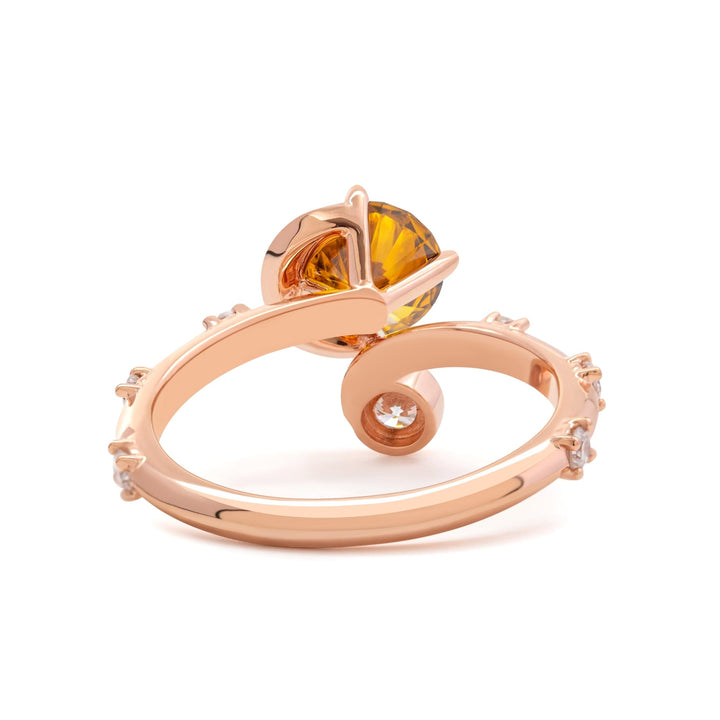 14K Rose Gold 1ct Yellow Round Lab Diamond Celestial - inspired Ring with Sun, New Moon, and Star Design - FIORESE JEWELRY