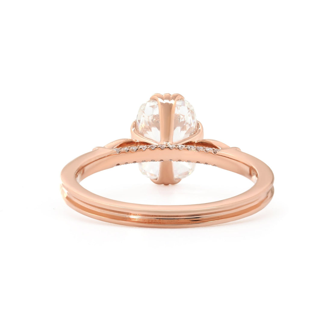 14K Rose Gold 2ct Elongated Cushion Cut Lab Diamond Triple Prong Cathedral Design Ring - FIORESE JEWELRY