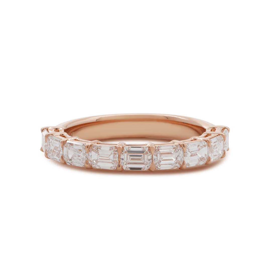 14K Rose Gold 4*3mm Emerald Cut Lab Diamond East - West Orientation Half Eternity Ring - FIORESE JEWELRY