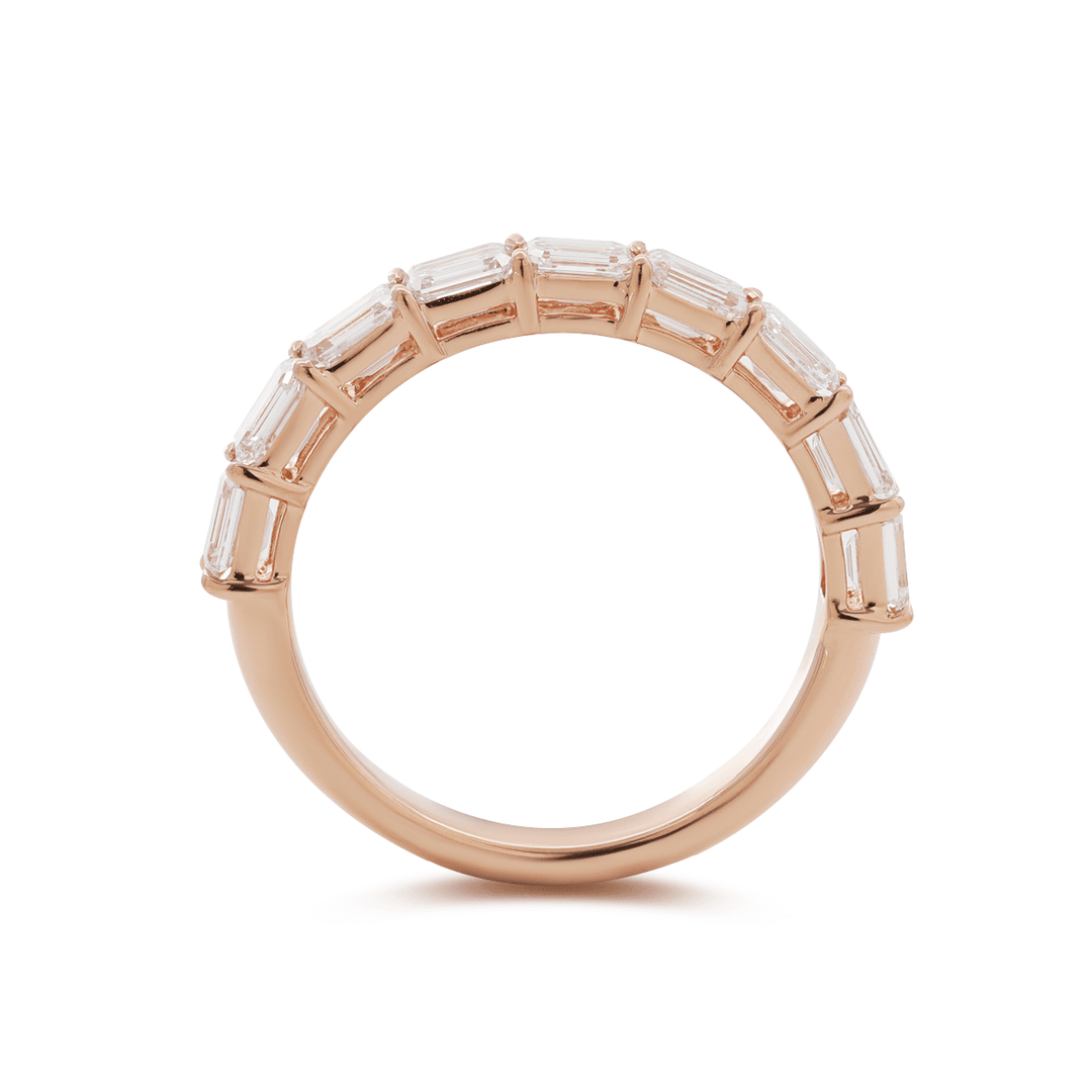 14K Rose Gold 4*3mm Emerald Cut Lab Diamond East - West Orientation Half Eternity Ring - FIORESE JEWELRY