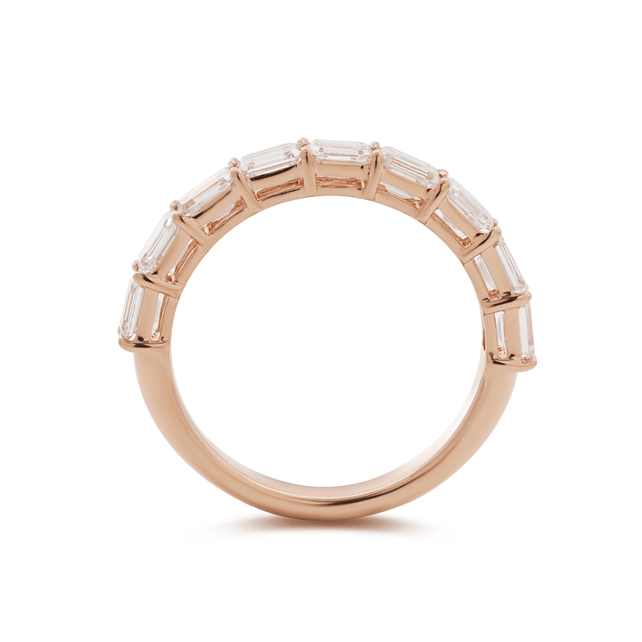 14K Rose Gold 4*3mm Emerald Cut Lab Diamond East - West Orientation Half Eternity Ring - FIORESE JEWELRY