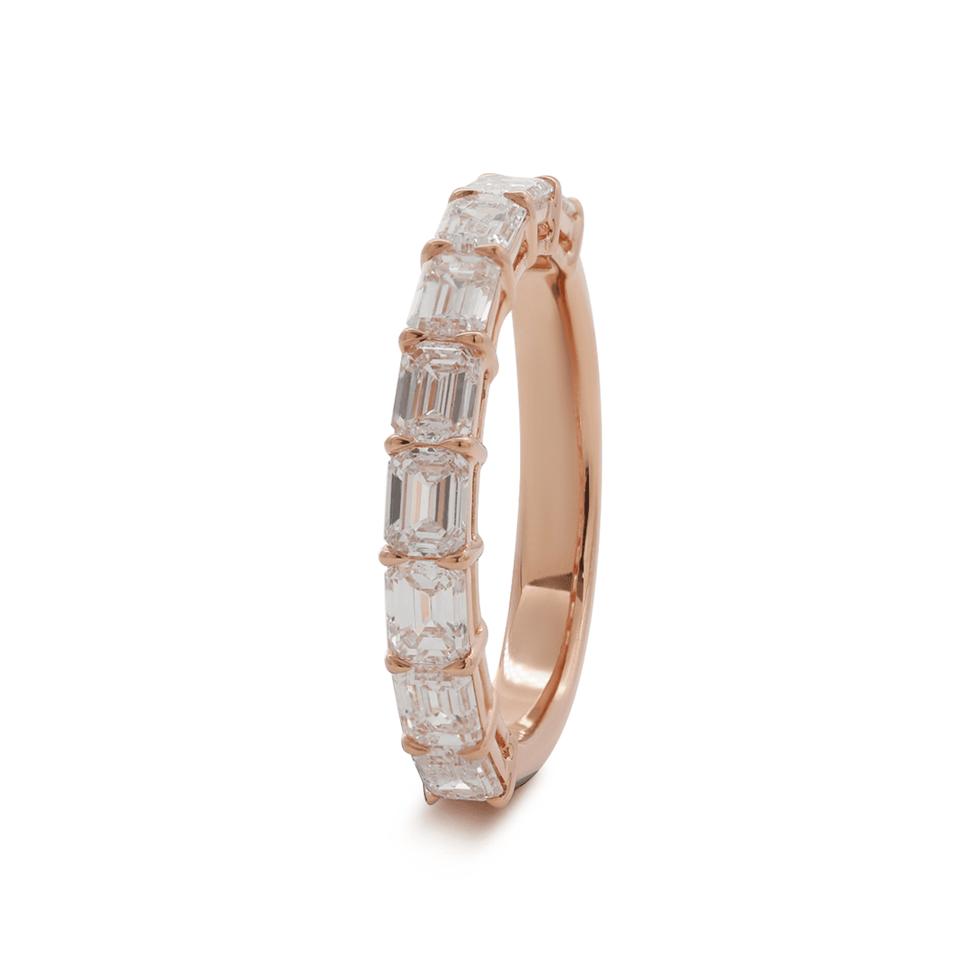 14K Rose Gold 4*3mm Emerald Cut Lab Diamond East - West Orientation Half Eternity Ring - FIORESE JEWELRY