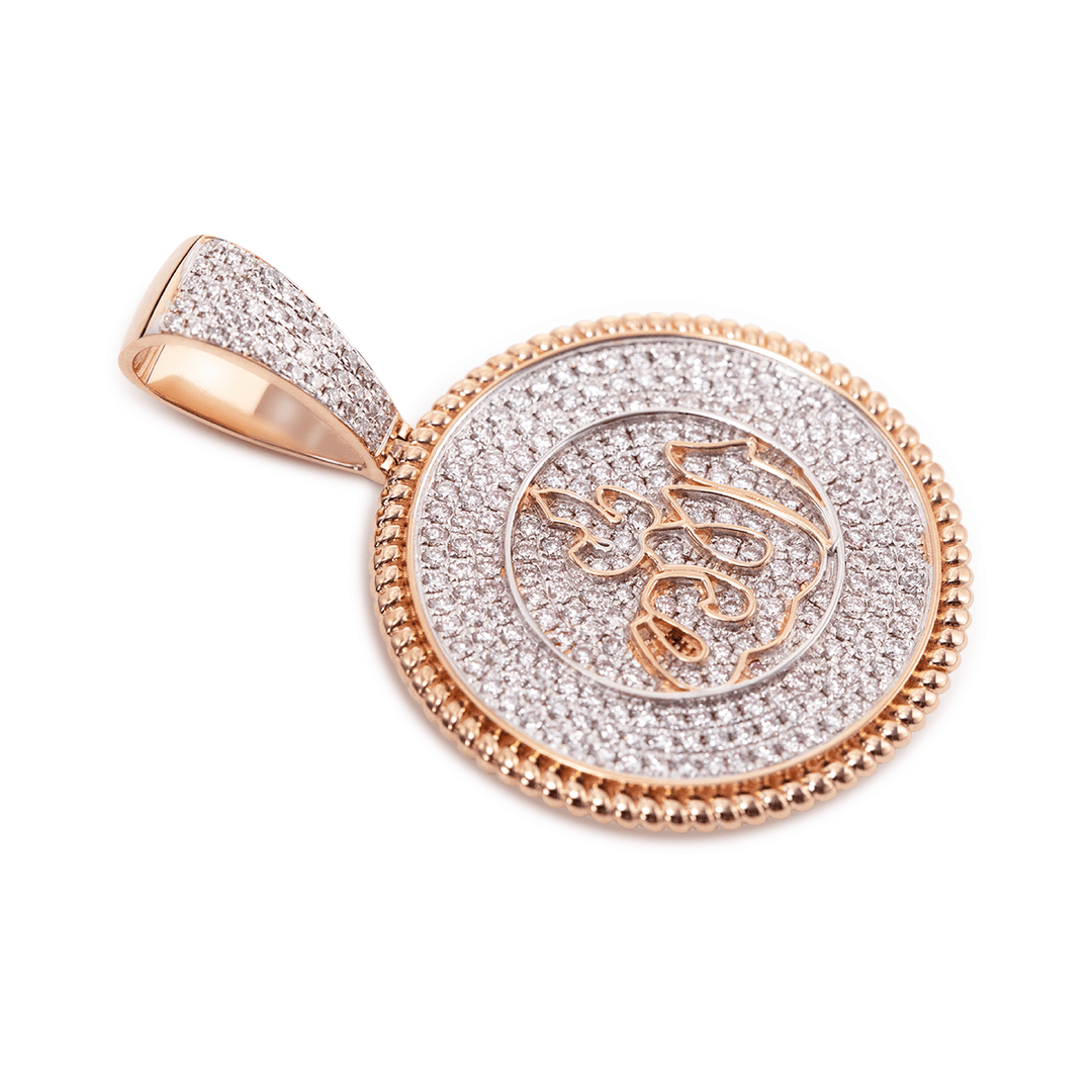 14K Rose Gold Allah's Amulet Pendant with Round Lab Diamond Pave - FIORESE JEWELRY