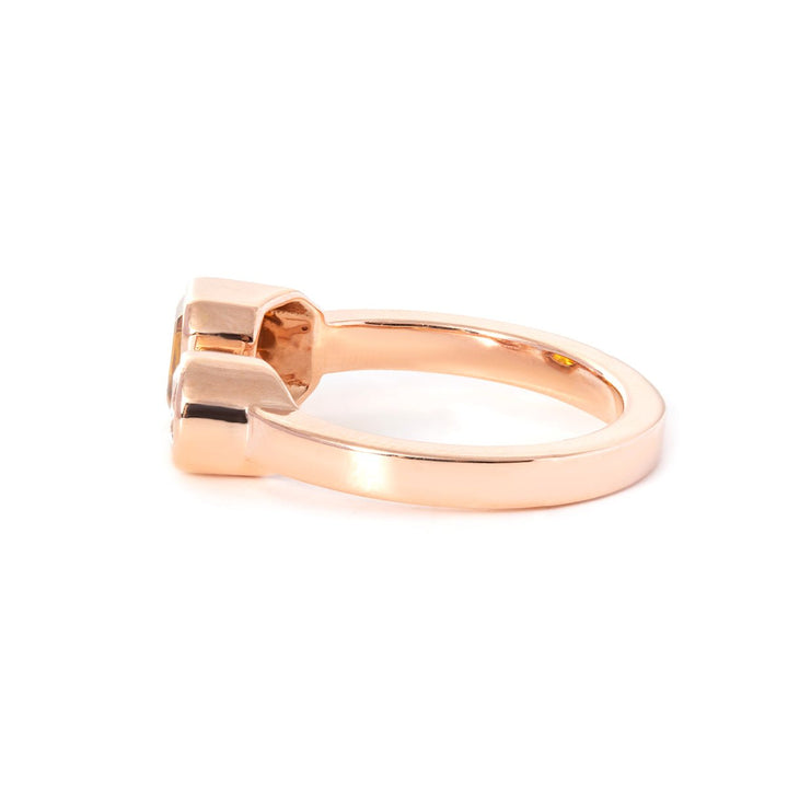 14K Rose Gold Emerald Cut Lab Sapphire and Old European Cut Lab Diamond Toi et Moi Ring - FIORESE JEWELRY