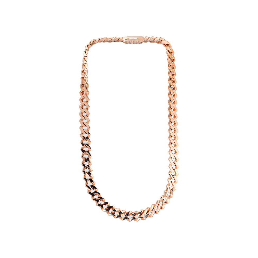 14K Rose Gold Iced Out Cuban Link Chain Necklace with Round Lab Diamond - FIORESE JEWELRY