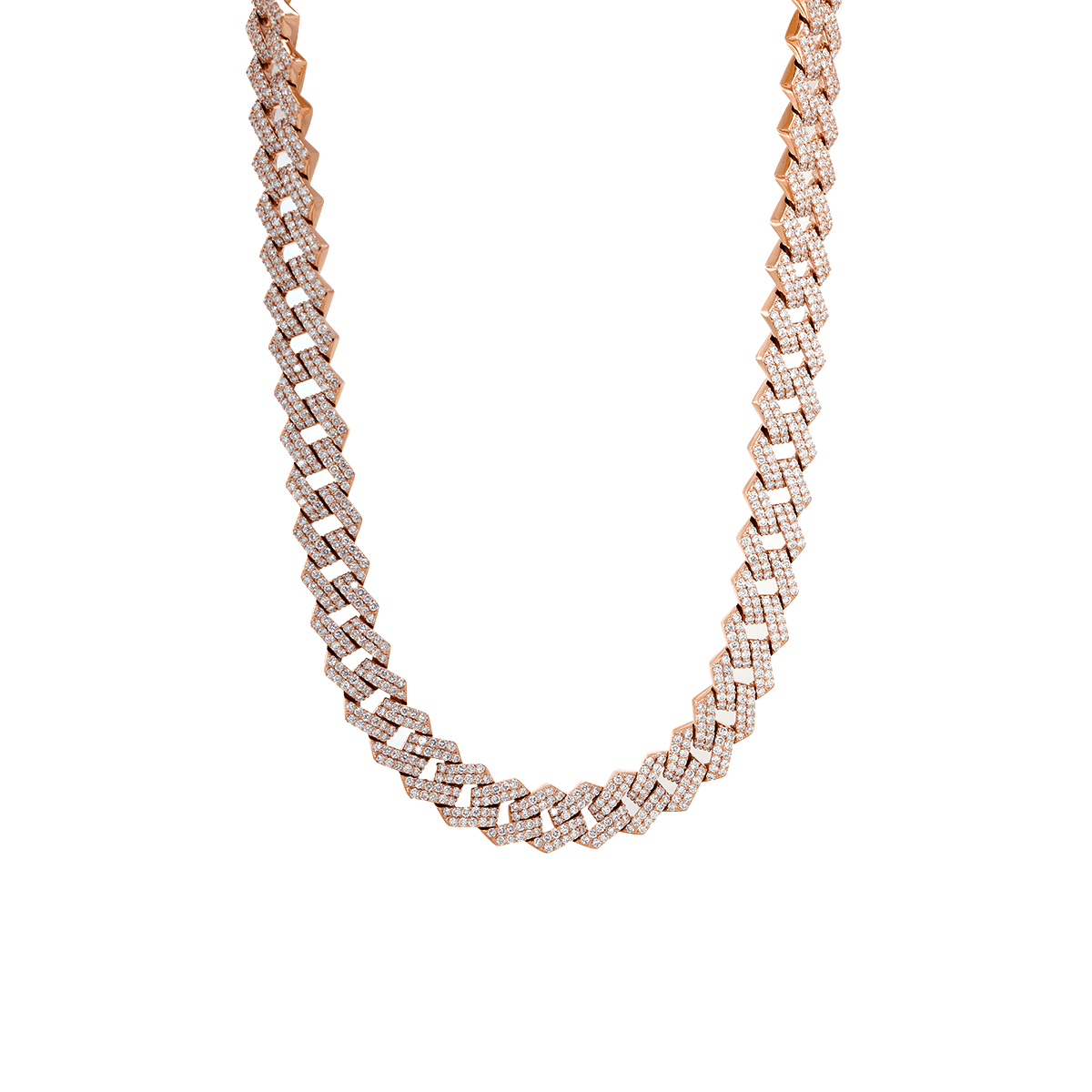 14K Rose Gold Iced Out Cuban Link Chain Necklace with Round Lab Diamond - FIORESE JEWELRY