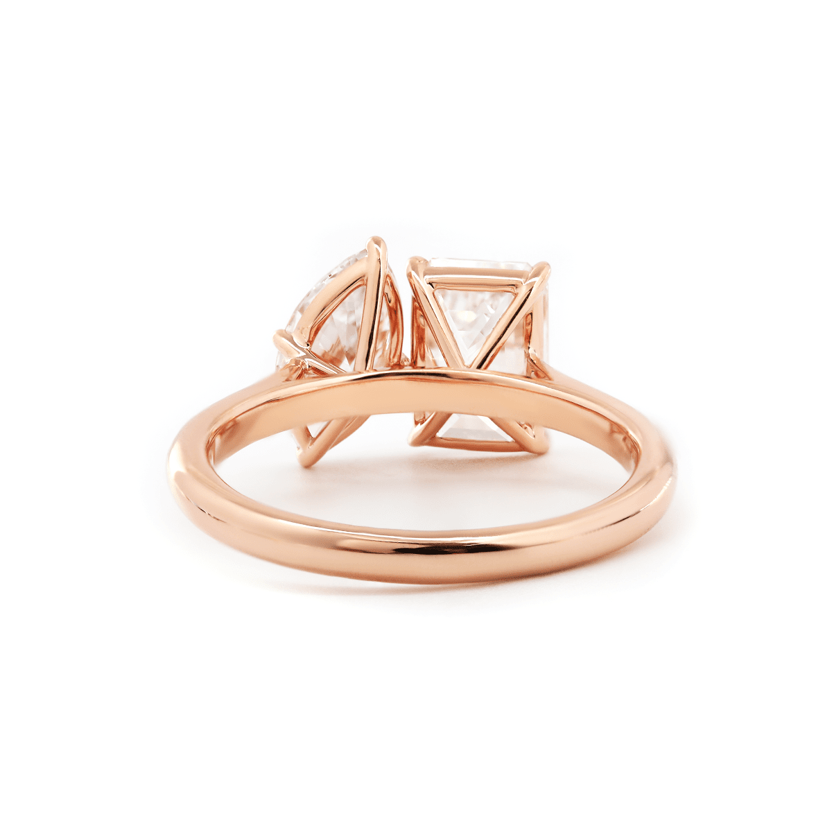 14K Rose Gold Marquise Cut and Emerald Cut Lab Diamond Toi et Moi Ring