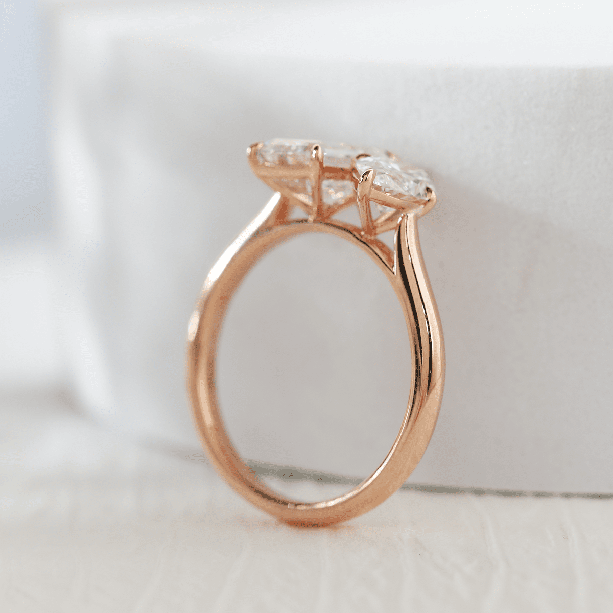 14K Rose Gold Marquise Cut and Emerald Cut Lab Diamond Toi et Moi Ring
