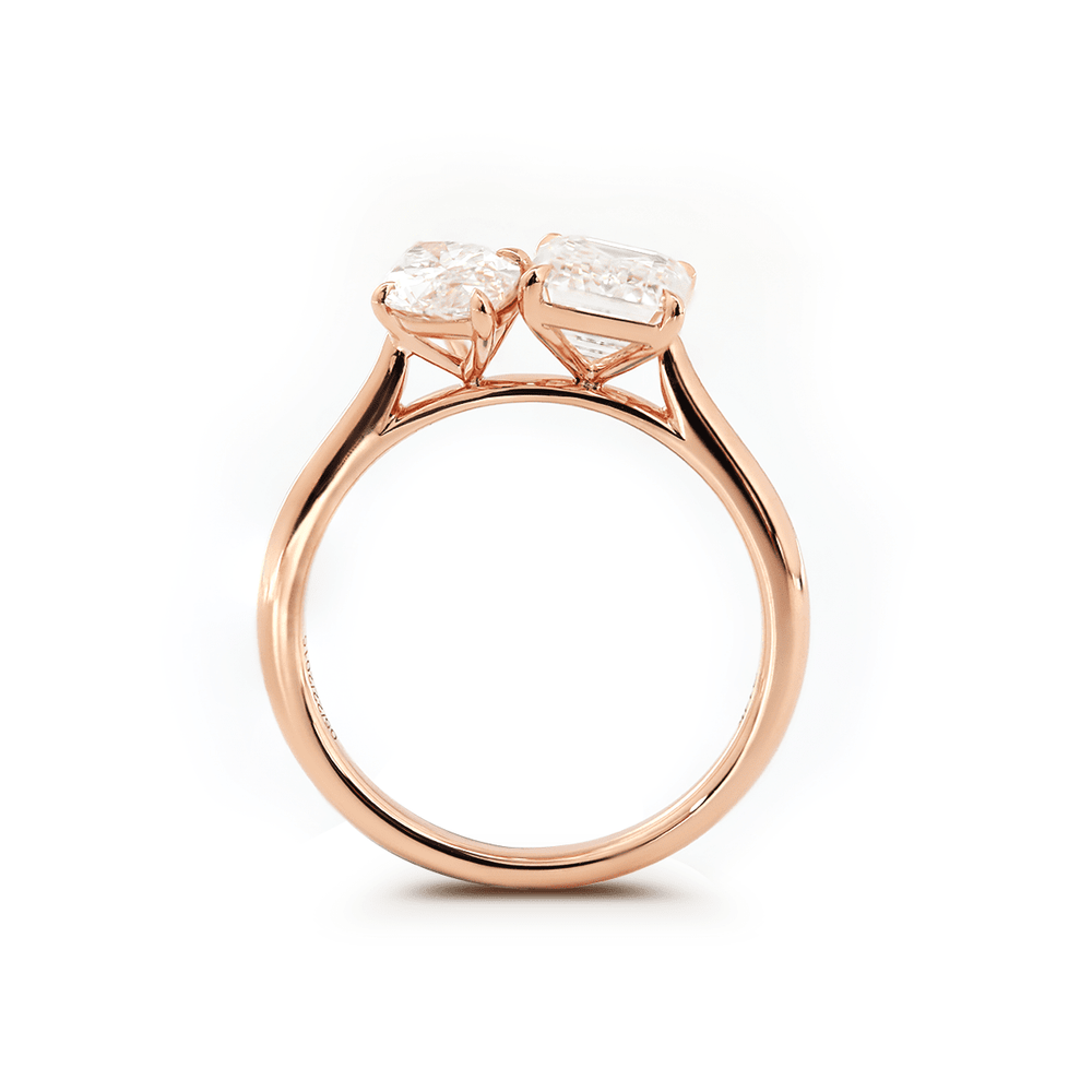 14K Rose Gold Marquise Cut and Emerald Cut Lab Diamond Toi et Moi Ring - FIORESE JEWELRY