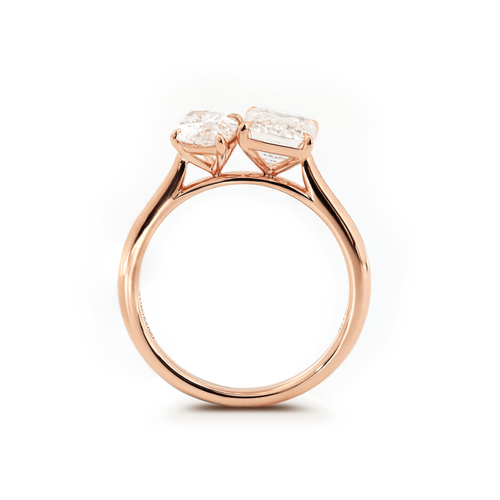 14K Rose Gold Marquise Cut and Emerald Cut Lab Diamond Toi et Moi Ring - FIORESE JEWELRY