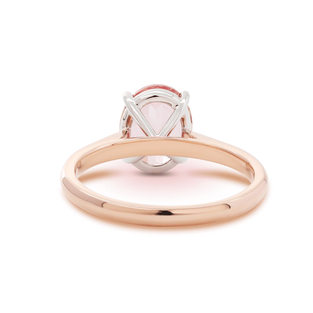 14K Rose Gold Oval Pink Lab Corundum Solitaire Ring in 4 White Gold Round Prong Cathedral Setting Design - FIORESE JEWELRY