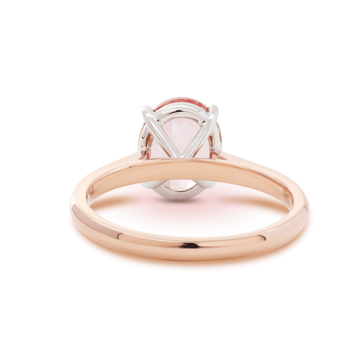 14K Rose Gold Oval Pink Lab Corundum Solitaire Ring in 4 White Gold Round Prong Cathedral Setting Design - FIORESE JEWELRY