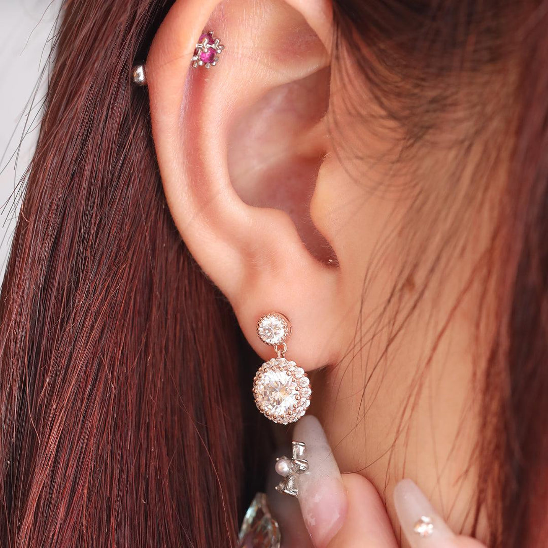 14K Rose Gold Round Lab Diamond Halo Stud Earrings - FIORESE JEWELRY