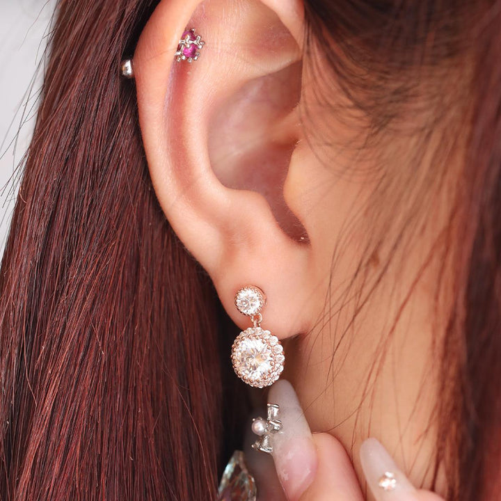 14K Rose Gold Round Lab Diamond Halo Stud Earrings - FIORESE JEWELRY
